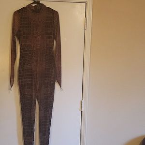 Crocodile print mesh jumpsuit